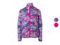 Kinderfleecejack met abstracte blauwe, roze en witte print, met fuchsia rits
