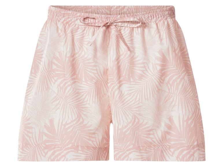 Dames pyjamashort met roze palmbladprint en trekkoord in de taille.