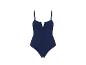 Donkerblauw badpak uit één stuk met V-hals.