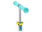 Turquoise handvatten van een kinderstep met de tekst „SCOOTER” en een gele klem.