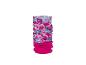 Kleurrijke kindernekwarmer met vossenpatroon en roze fleece