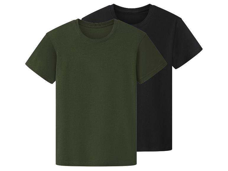 Twee heren T-shirts met korte mouwen: één groen, de andere zwart.