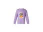 Paars shirt met lange mouwen met een zwarte kat op een pompoen en de tekst 'Happy Meoween!'