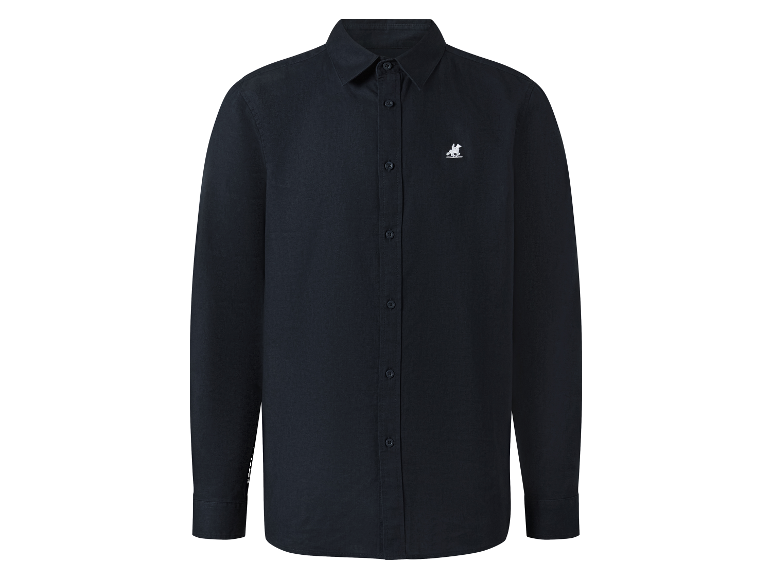 Lang mouw zwart overhemd met geborduurd logo.