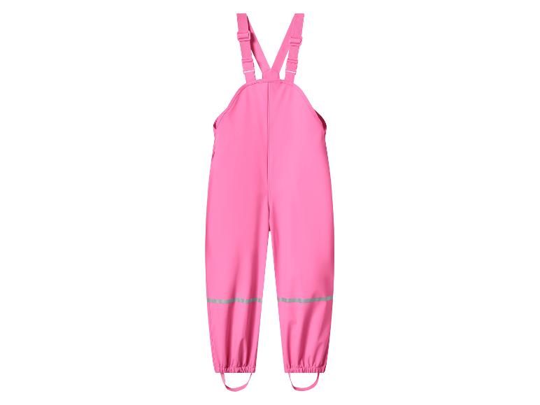 Roze waterdichte kinderbroek met bretels en reflecterende elementen