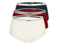 Drie paar boxershorts van het merk Mexx in wit, rood en blauw.