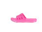 Roze slippers met witte strepen op de zool.