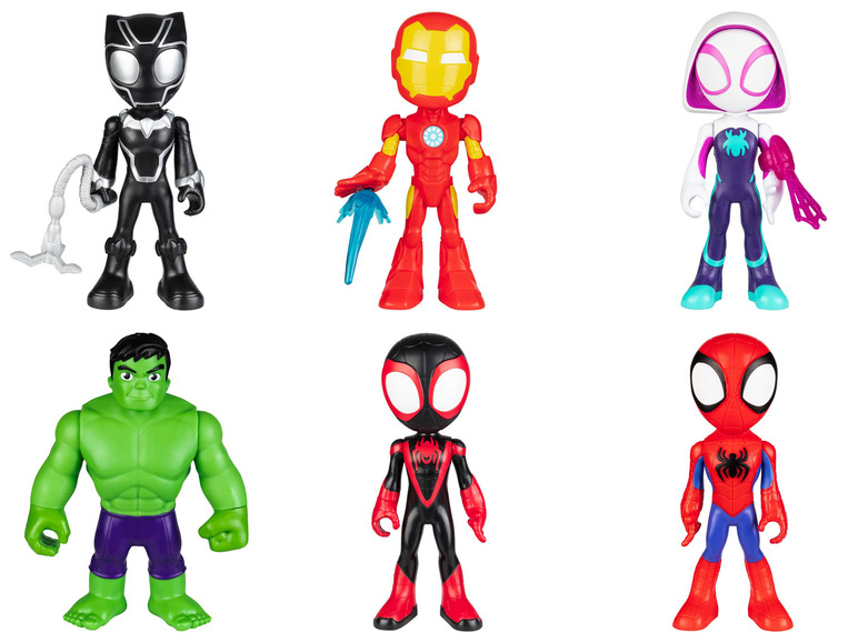Black Panther, Iron Man en Spider-Man figuren.