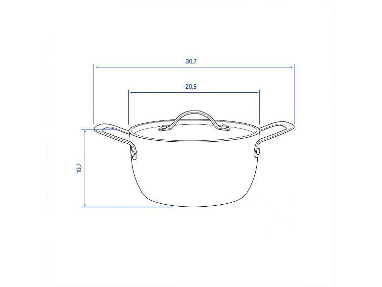 SILVERCREST® Premium pan met koperlaag, zijaanzicht met afmetingen.
