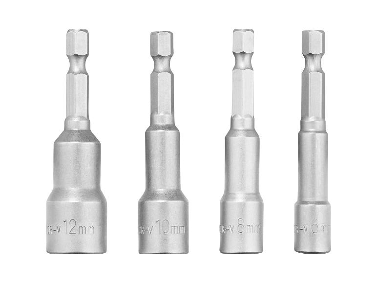 Set van vier chroom-vanadium dopsleutels, maten 6mm, 8mm, 10mm en 12mm.