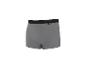 Grijze boxershort met zwarte elastische tailleband en een klein label.