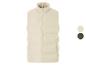 Beige gewatteerd vest met rits en twee kleurstalen.