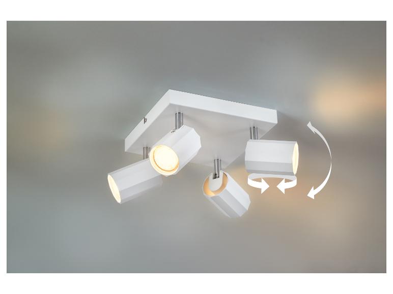 Moderne plafondlamp met vier draaibare spots.