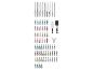 Een grote set schroevendraaierbits in diverse maten en typen, waaronder Phillips, platte, Torx en inbus.
