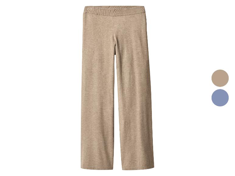 Beige wijde broek met hoge taille en kleuropties in bruin en blauw.