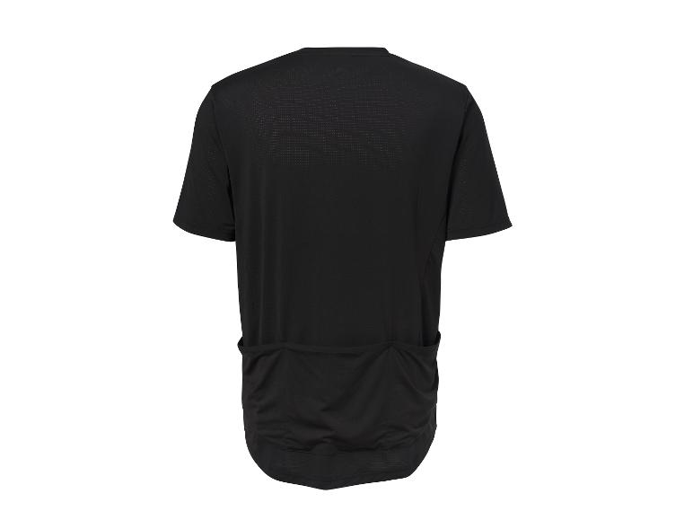Zwart fietsshirt met korte mouwen en achterzakken, achteraanzicht.