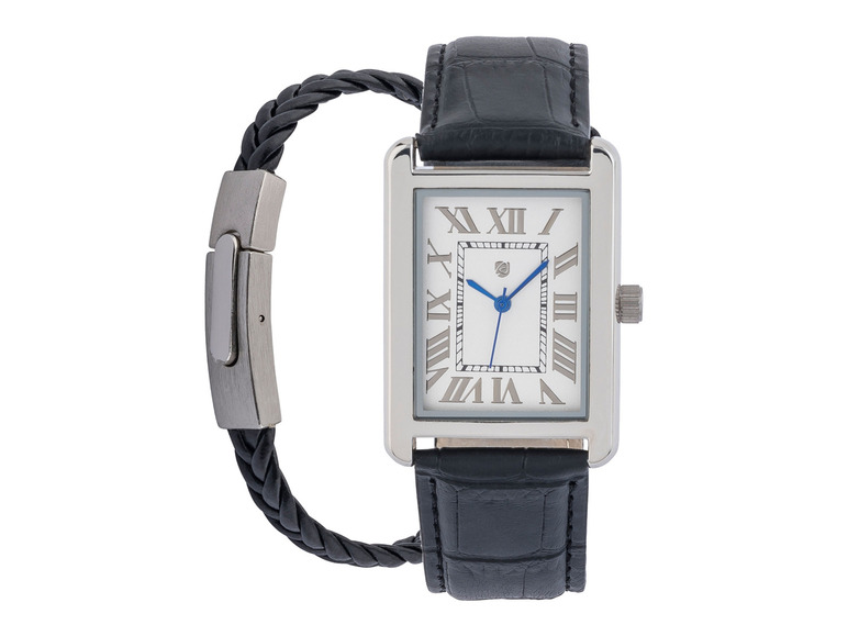 Heren horloge-sieradenset (Zilveren, zwarte armband)