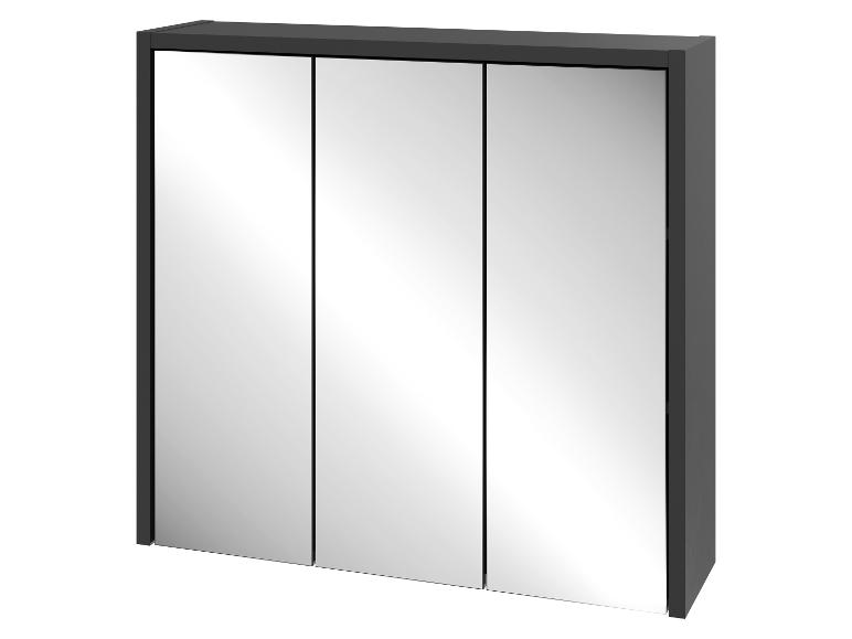Badkamerkast met drie spiegeldeuren op een witte achtergrond.