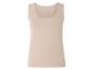 Een beige tanktop zonder mouwen.