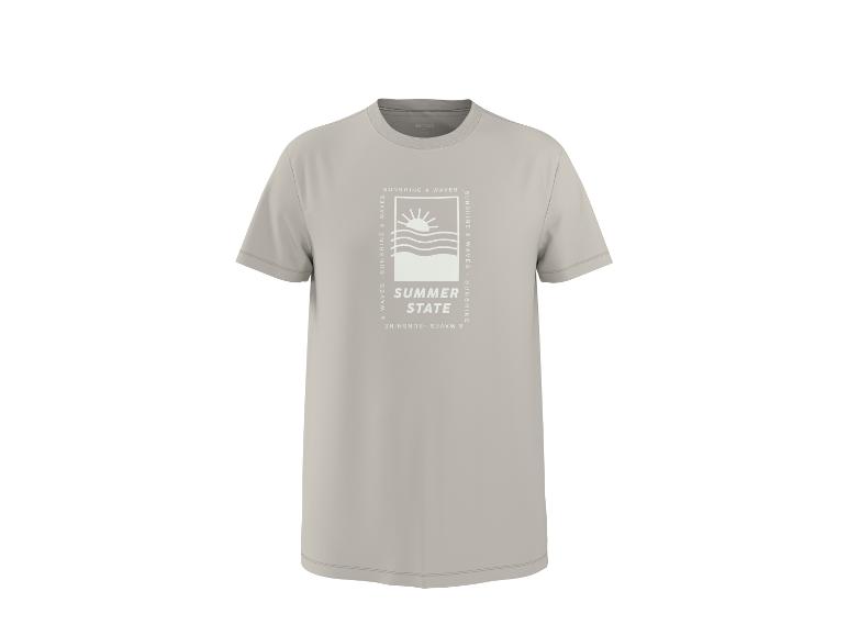 Beige T-shirt met korte mouwen met 'SUMMER STATE'-opdruk en zon- en golfmotieven.