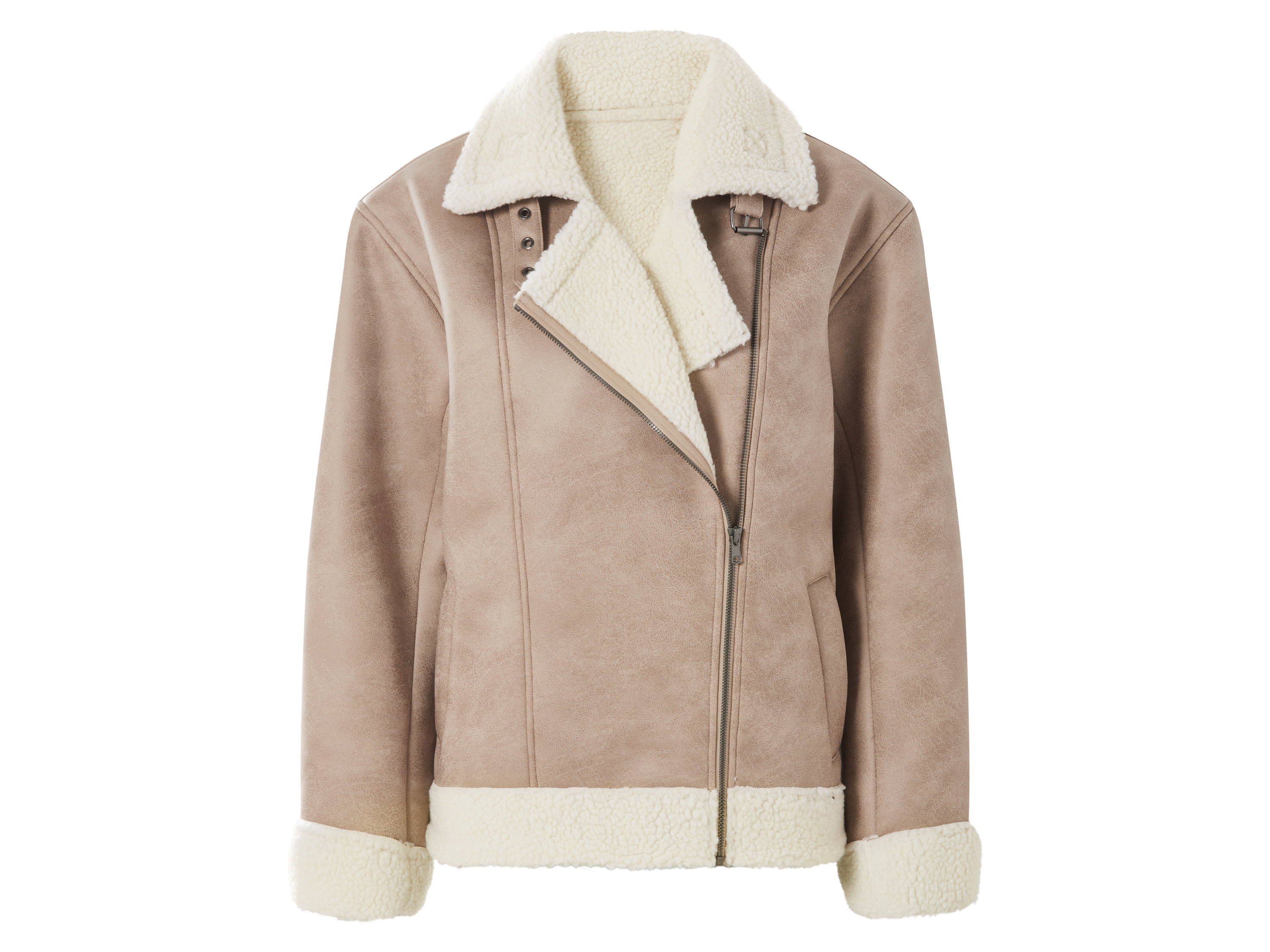 ESMARA Dames lammycoat van imitatieleer (Beige, M (40/42))