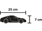 Afmetingen van een speelgoedauto met een lengte van 25 cm en een hoogte van 7 cm.