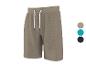 Beige sweatshorts met wit trekkoord, met blauwe en zwarte kleuropties.