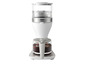Een witte Philips CafeGourmet koffiezetapparaat met een glazen kan.