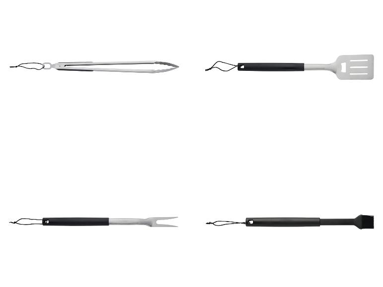 Barbecue set: tang, spatel, vork en borstel.