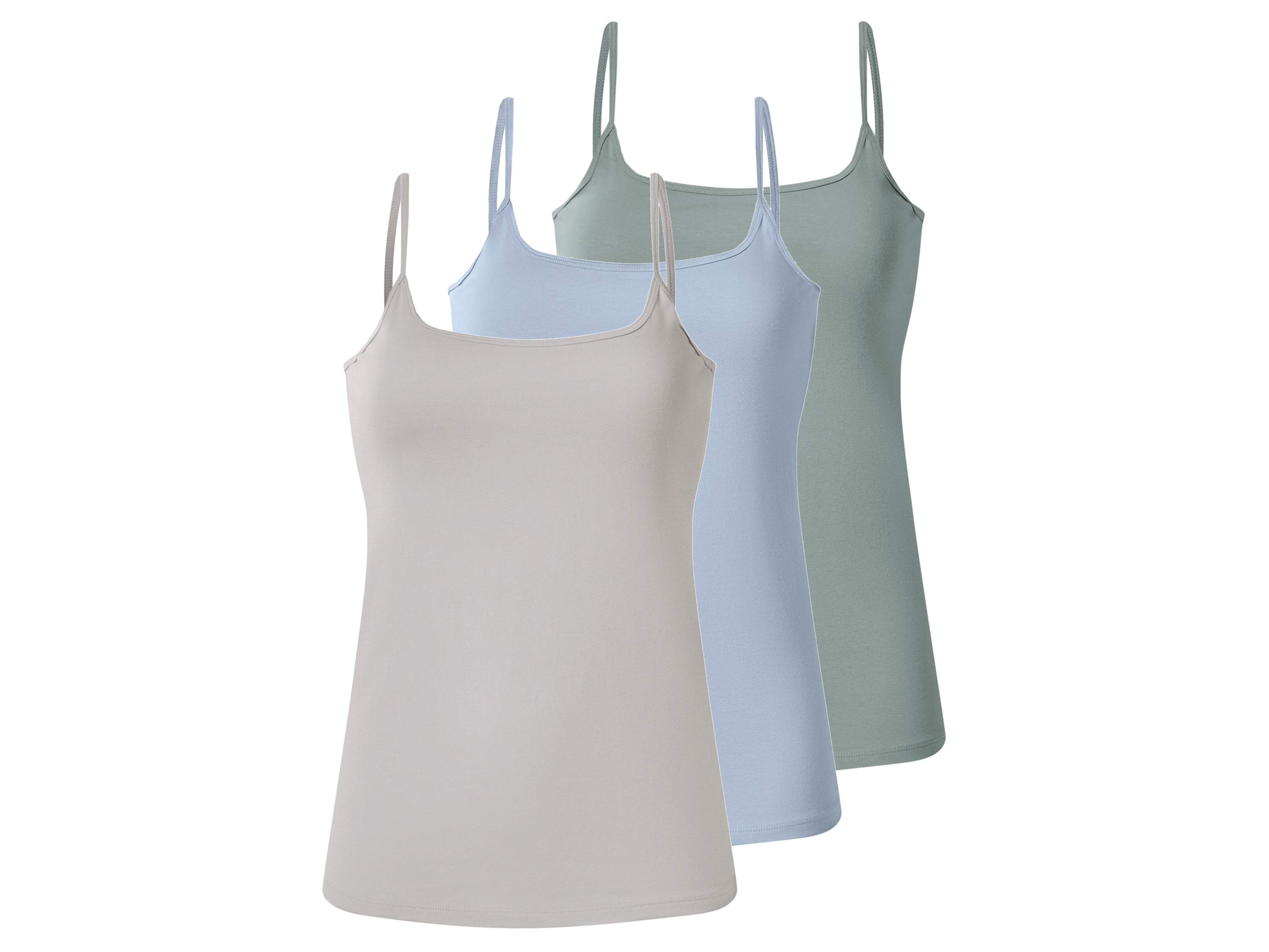 esmara Set van 3 dames spaghettitops (groen/blauw/grijs, L (44/46))