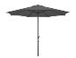 Een grijze parasol met metalen paal.
