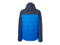 Heren blauw en donkergrijs gewatteerd jack met capuchon, achteraanzicht.