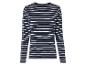 Een donkerblauw gestreept T-shirt met lange mouwen.
