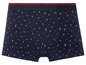 Blauwe boxershorts met ankers en rode stippen.