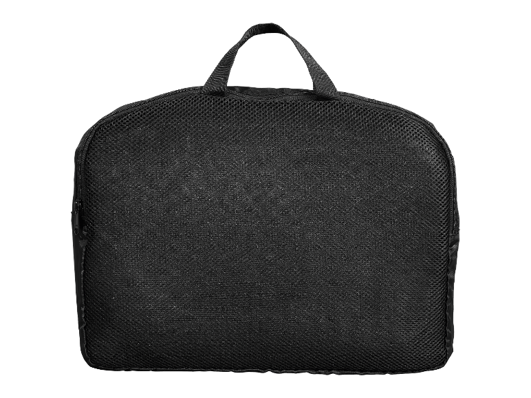 Zwarte mesh tas met bovenste handvat.