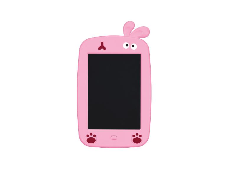 Roze kinderteken tablet met konijnenoren en pootafdruk knoppen