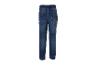 Kinderjeans met elastische tailleband en boorden, achteraanzicht.