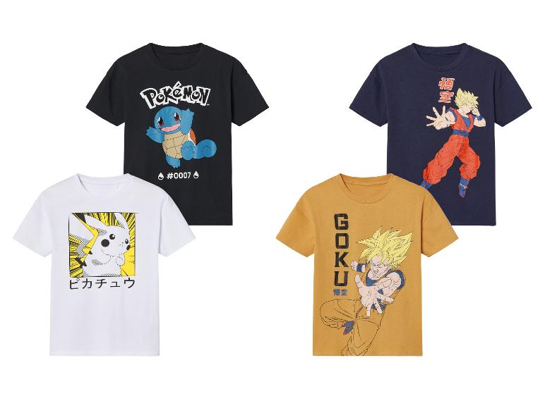 Kinder T-shirts met Pokémon, Pikachu en Dragon Ball Z designs.
