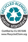 Recycled Blended Claim Standard keurmerk, gecertificeerd door CU 851646, www.RecycledClaim.org.