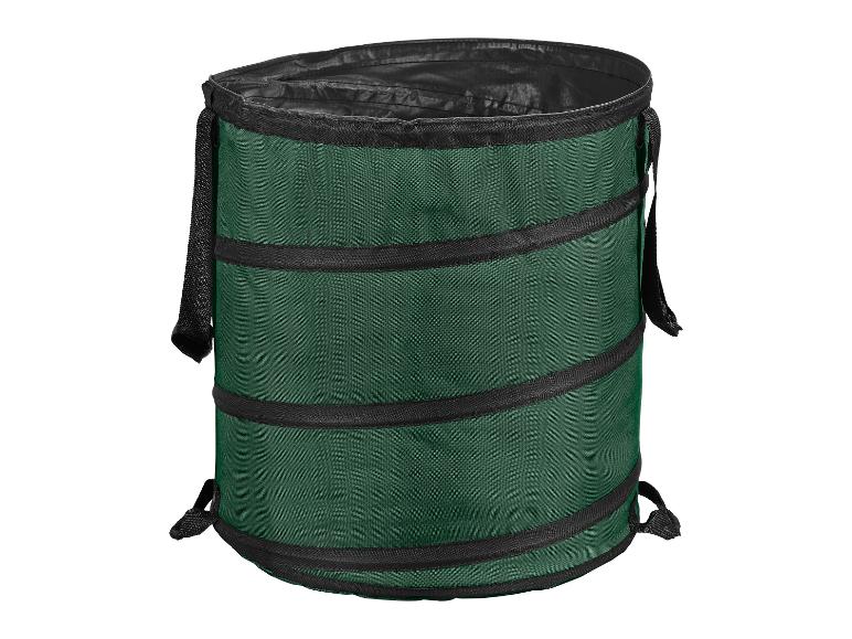 Donkergroene opvouwbare tuinzak met zwarte handvatten.