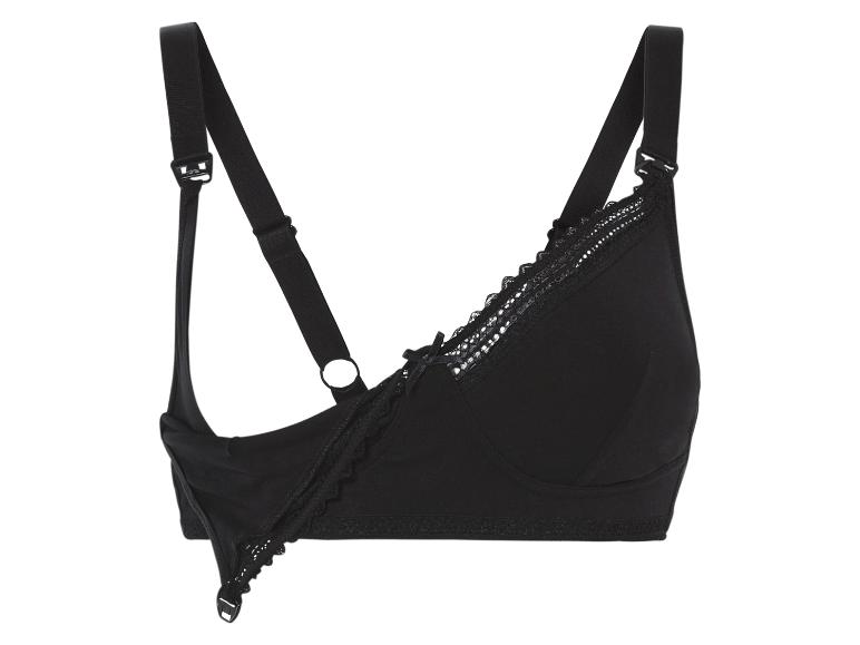 Een zwarte, gevoerde bh met kanten details.