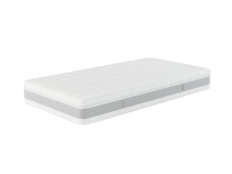 Wit matras met horizontale strepen en een grijze rand