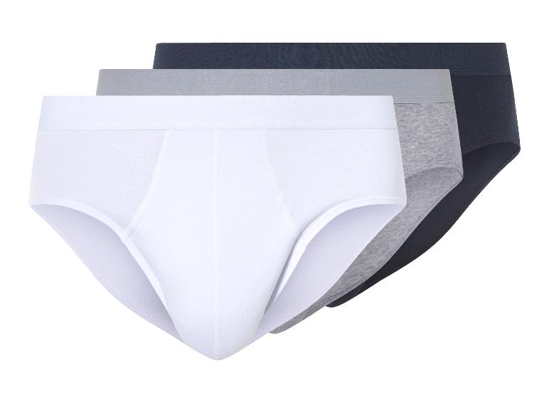 Drie slips: wit, grijs en zwart.
