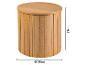 Ronde bijzettafel van licht hout met verticale latten, 37 cm hoog en 39 cm in diameter.