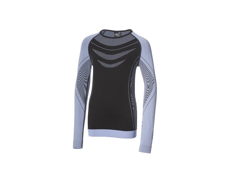 Zwart en blauw sportshirt met lange mouwen.