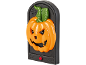 Halloween deurbel met pompoenontwerp en rode knop.