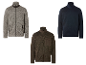 Drie heren fleecevesten: grijs, bruin en donkerblauw.