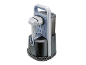 Draagbare verticale kledingstomer met oplaadstation en opgerolde kabel.