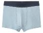 Lichtblauwe herenboxershort met donkerblauwe elastische tailleband.