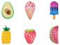 Zomer opblaasfiguren: avocado, ijsje, ijslolly, ananas, aardbei, watermeloen.